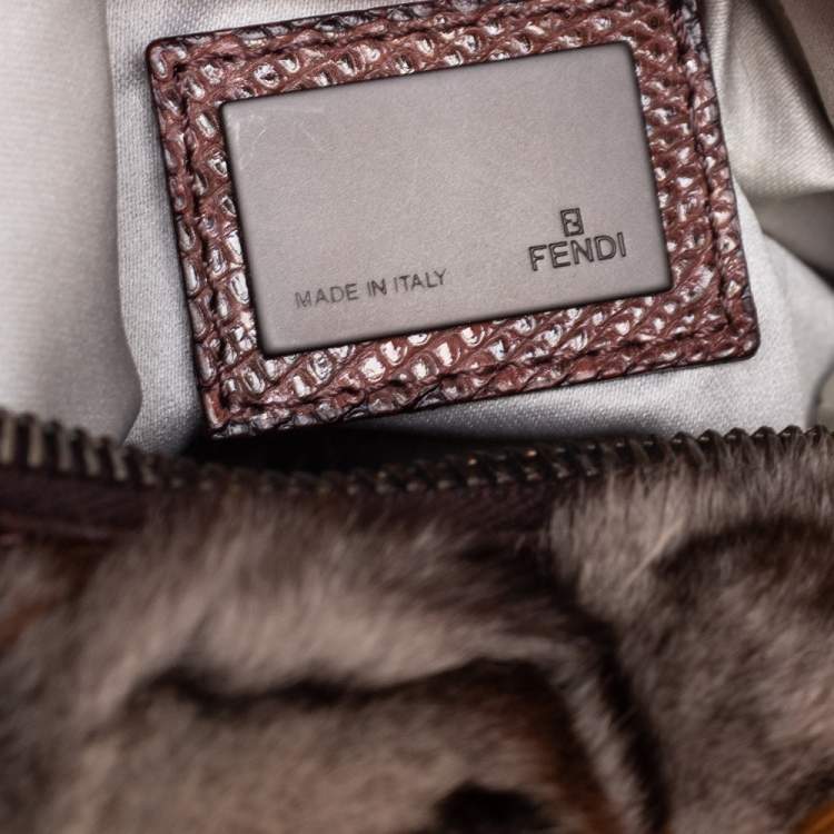 Pre Owned Fendi Brown Chinchilla Fur and Lizard Oyster Hobo