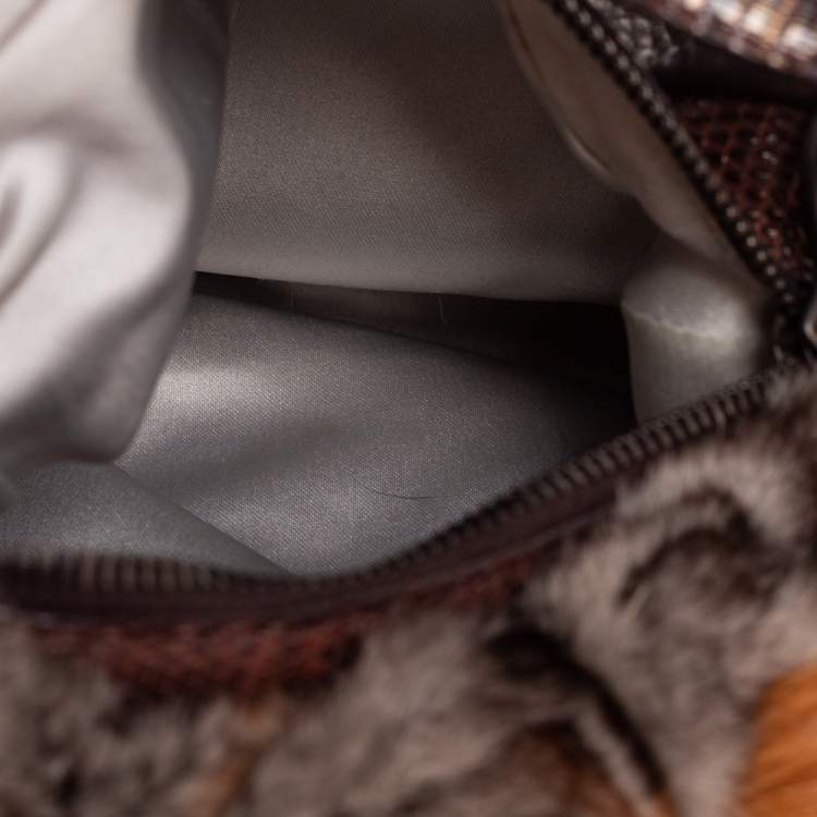 Pre Owned Fendi Brown Chinchilla Fur and Lizard Oyster Hobo