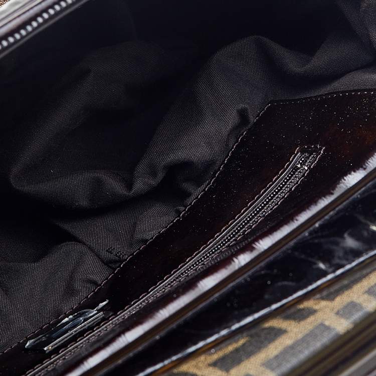 Pre Owned Fendi Tobacco Patent Leather and Zucca Canvas To You Top Handle Bag
