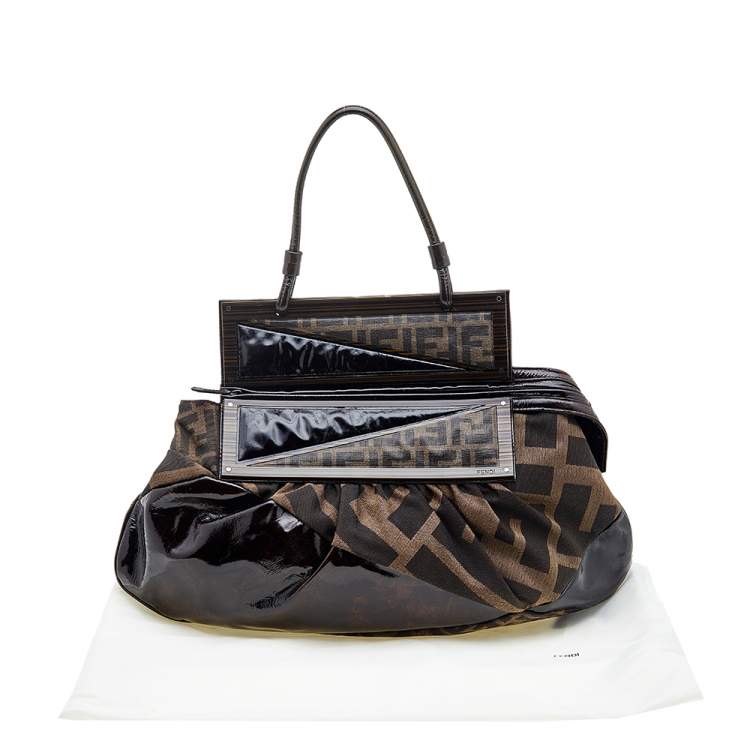 Pre Owned Fendi Tobacco Patent Leather and Zucca Canvas To You Top Handle Bag