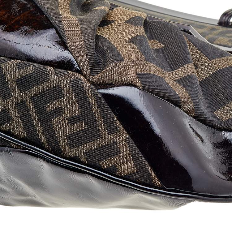 Pre Owned Fendi Tobacco Patent Leather and Zucca Canvas To You Top Handle Bag