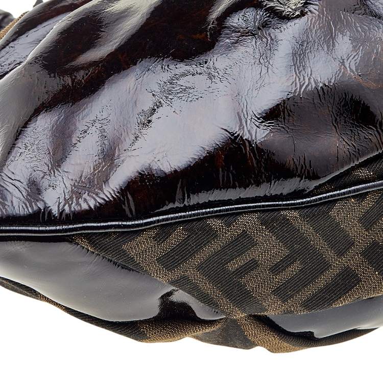 Pre Owned Fendi Tobacco Patent Leather and Zucca Canvas To You Top Handle Bag