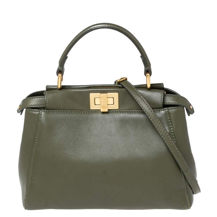 Fendi Olive Green Leather Mini Peekaboo Top Handle Bag Fendi | The ...