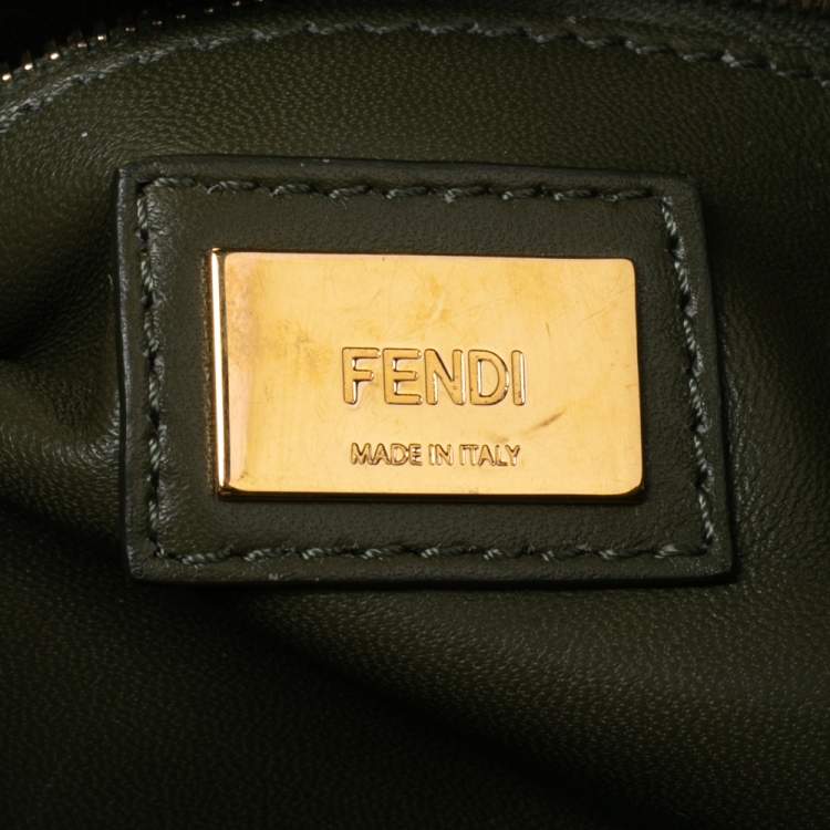Pre Owned Fendi Olive Green Leather Mini Peekaboo Top Handle Bag
