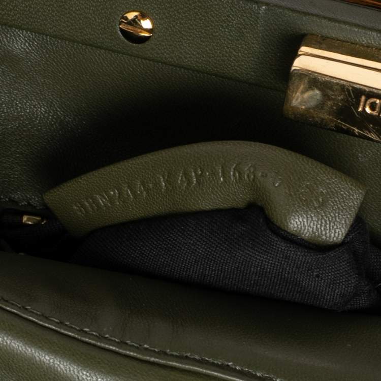 Pre Owned Fendi Olive Green Leather Mini Peekaboo Top Handle Bag