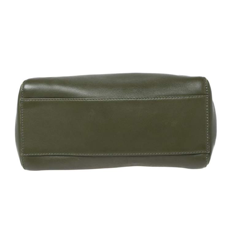 Pre Owned Fendi Olive Green Leather Mini Peekaboo Top Handle Bag