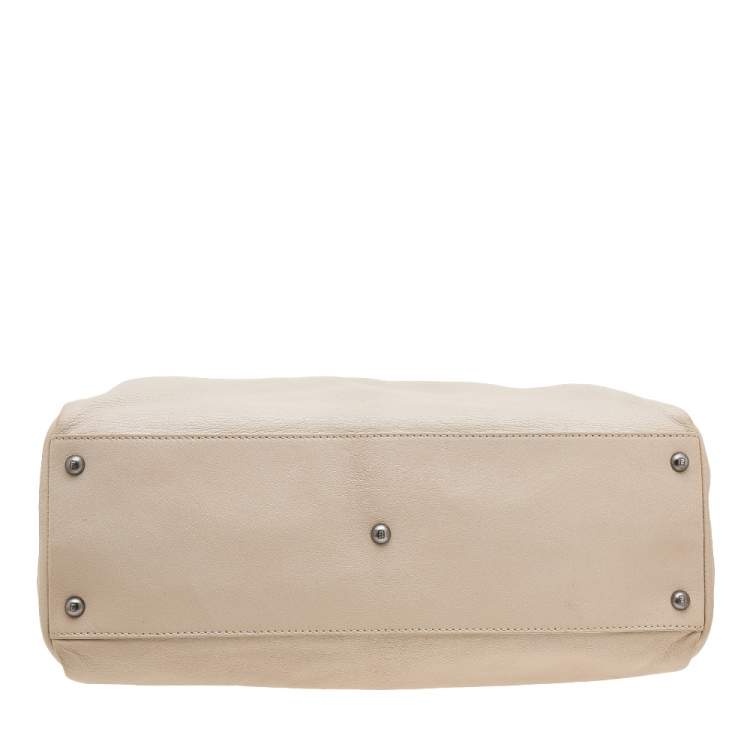 Pre Owned Fendi Cream Leather Large Peekaboo Top Handle Bag