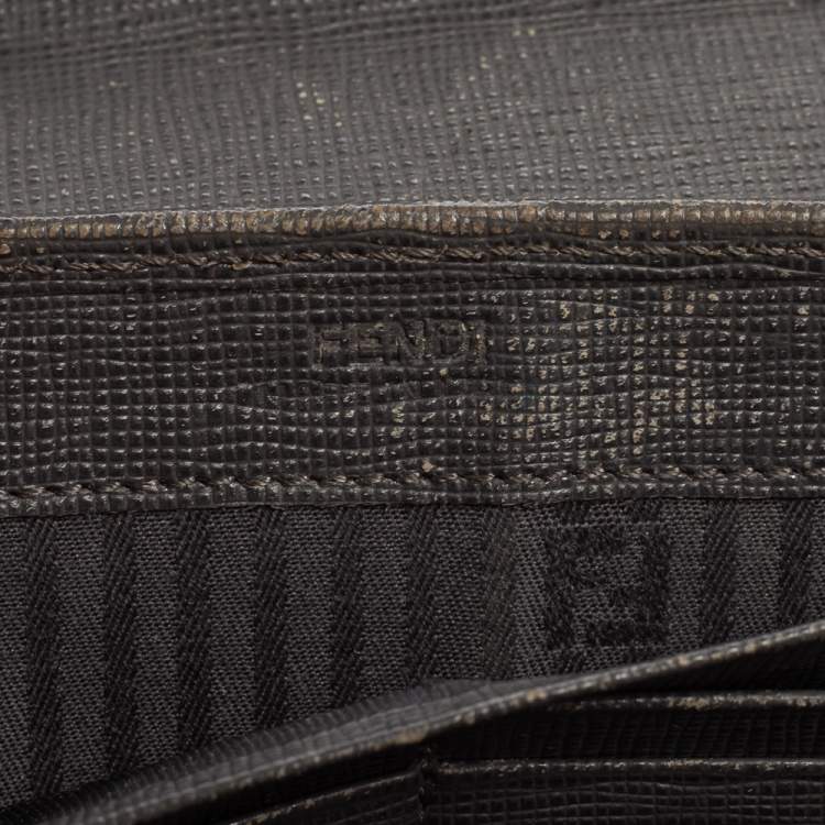 Pre Owned Fendi Grey/Beige Leather 2 Jours Flap Wallet