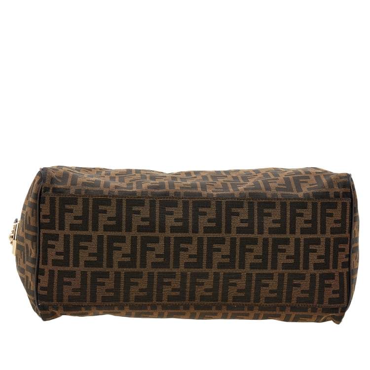 Pre Owned Fendi Tobacco Zucca Canvas and Leather Boston Bag