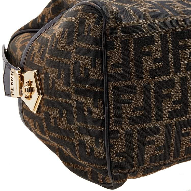 Pre Owned Fendi Tobacco Zucca Canvas and Leather Boston Bag