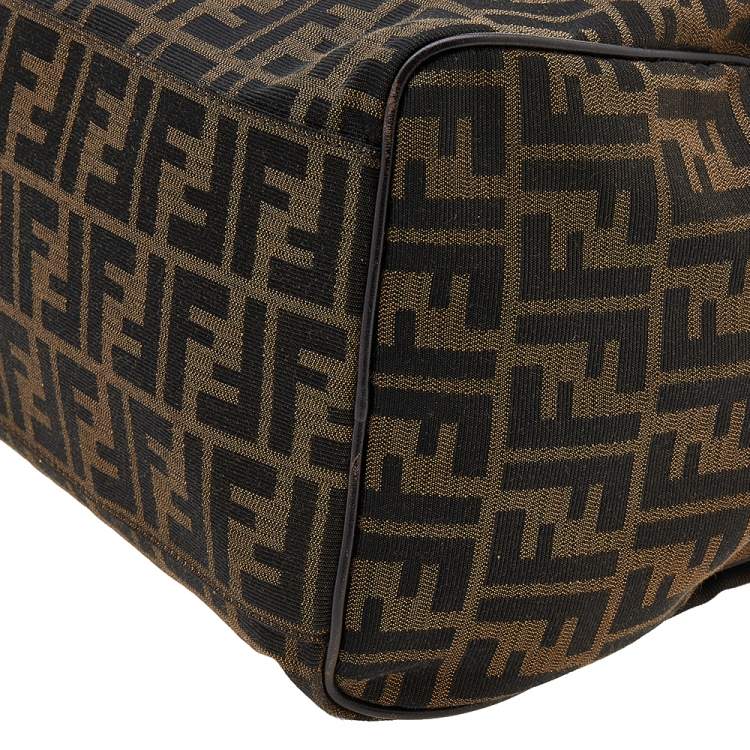 Pre Owned Fendi Tobacco Zucca Canvas and Leather Boston Bag