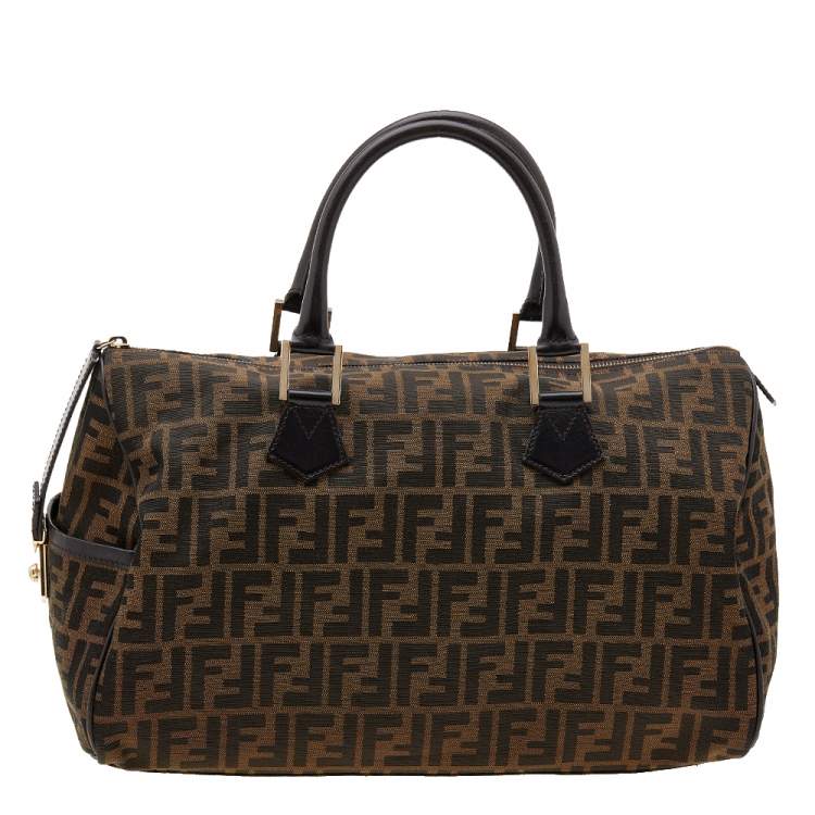 Pre Owned Fendi Tobacco Zucca Canvas and Leather Boston Bag