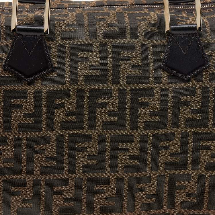 Pre Owned Fendi Tobacco Zucca Canvas and Leather Boston Bag