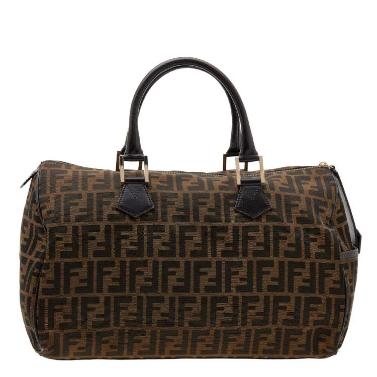 Pre Owned Fendi Tobacco Zucca Canvas and Leather Boston Bag