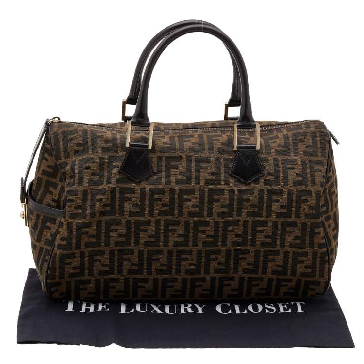 Pre Owned Fendi Tobacco Zucca Canvas and Leather Boston Bag