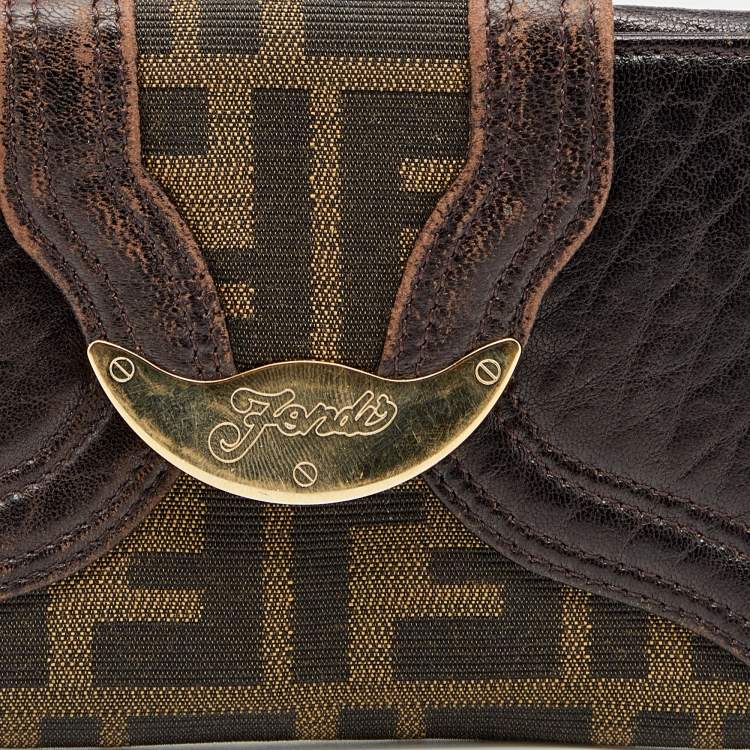 Pre Owned Fendi Tobacco Zucca Canvas and Leather Spy Continental Wallet