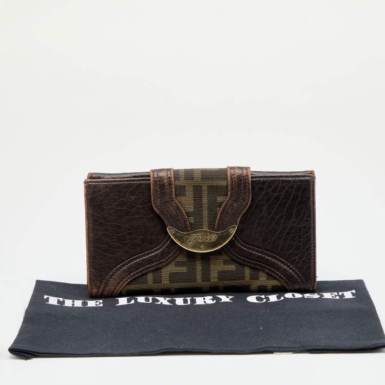 Pre Owned Fendi Tobacco Zucca Canvas and Leather Spy Continental Wallet