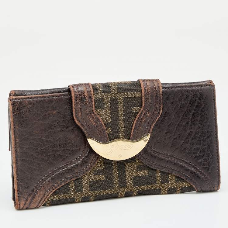 Pre Owned Fendi Tobacco Zucca Canvas and Leather Spy Continental Wallet