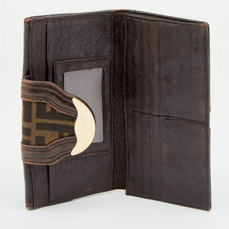 Pre Owned Fendi Tobacco Zucca Canvas and Leather Spy Continental Wallet