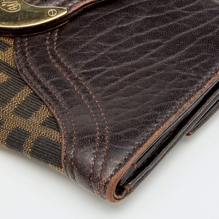 Pre Owned Fendi Tobacco Zucca Canvas and Leather Spy Continental Wallet