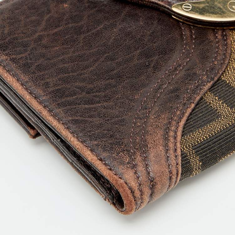 Pre Owned Fendi Tobacco Zucca Canvas and Leather Spy Continental Wallet