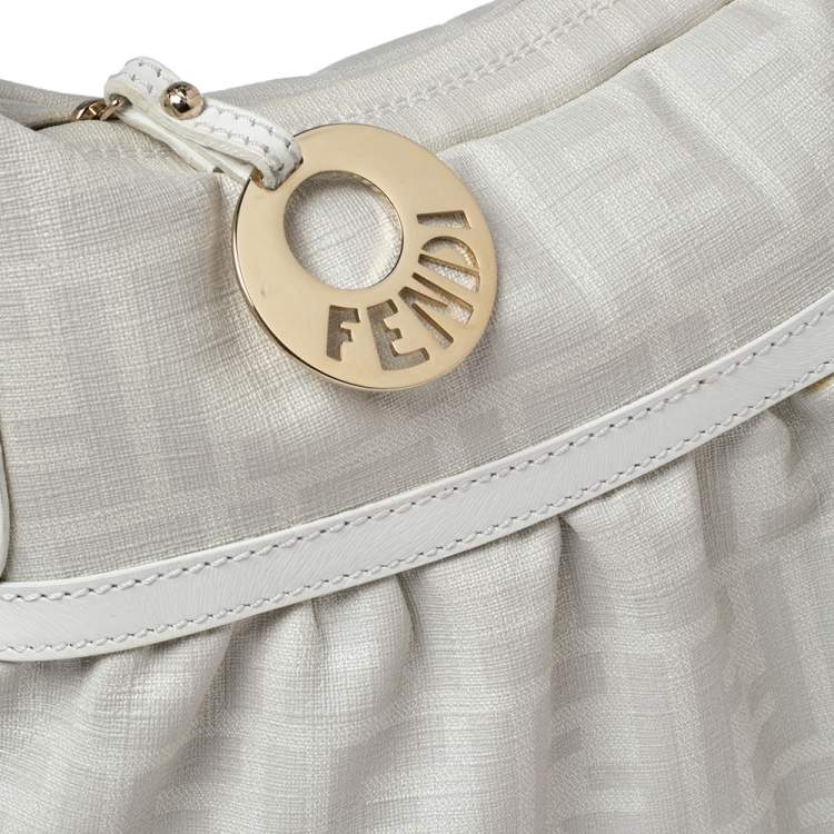 Pre Owned Fendi White FF Zucca Coated Canvas Chef Hobo