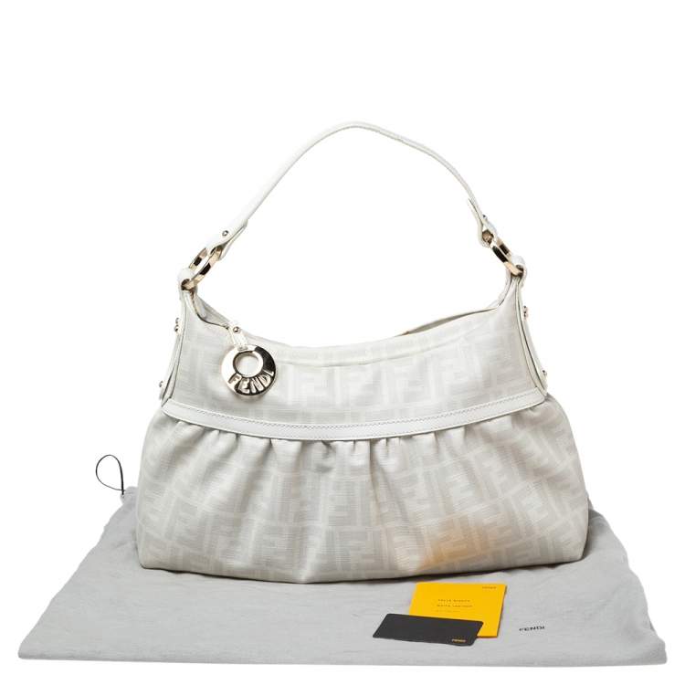 Pre Owned Fendi White FF Zucca Coated Canvas Chef Hobo