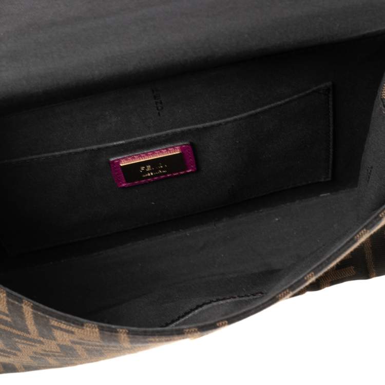 Pre Owned Fendi Fuchsia/Tobacco Zuccaa Canvas and Leather Demi Jour Top Handle Bag