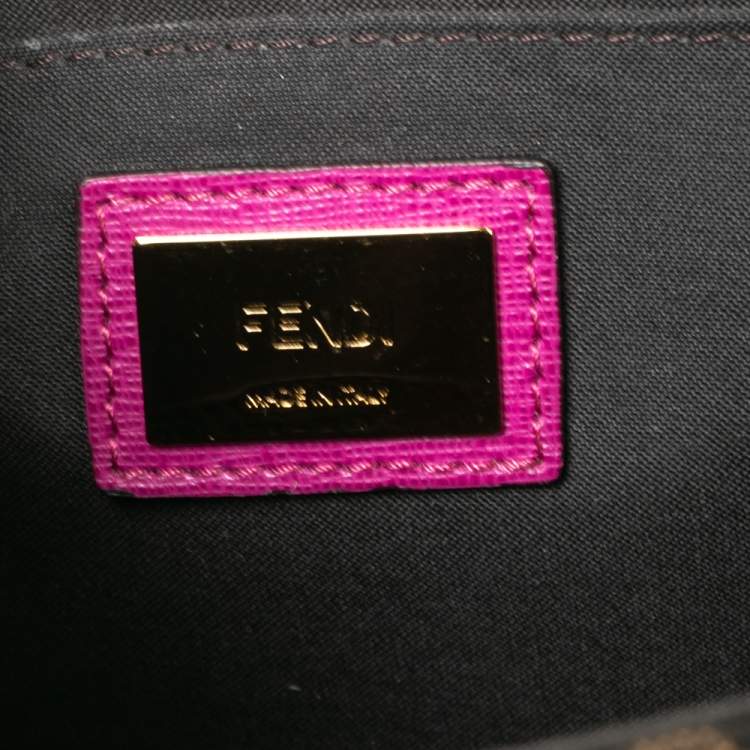 Pre Owned Fendi Fuchsia/Tobacco Zuccaa Canvas and Leather Demi Jour Top Handle Bag