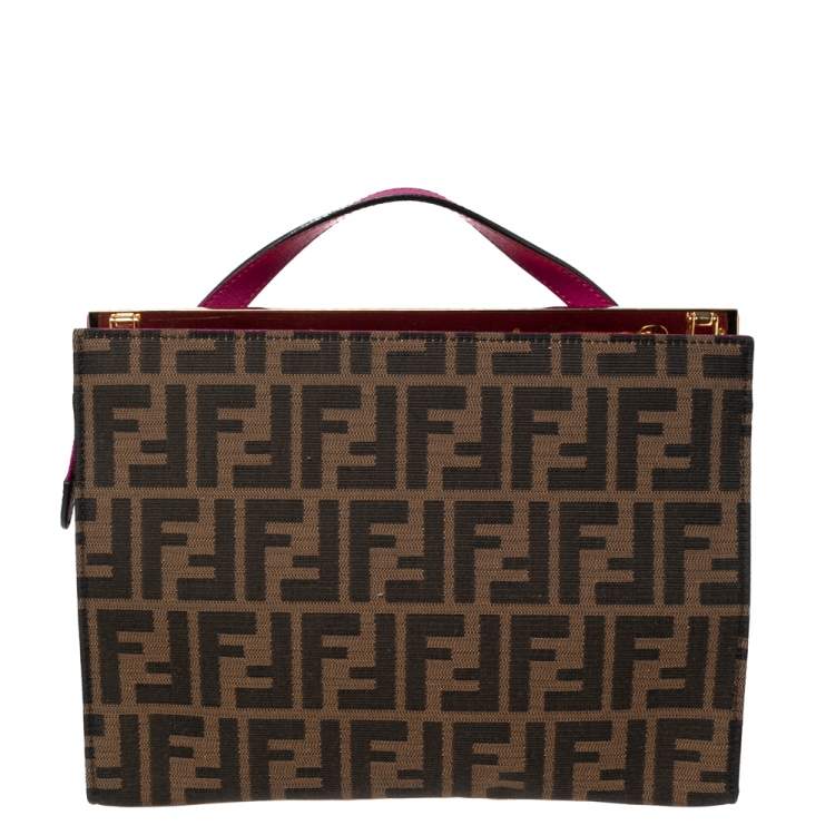Pre Owned Fendi Fuchsia/Tobacco Zuccaa Canvas and Leather Demi Jour Top Handle Bag