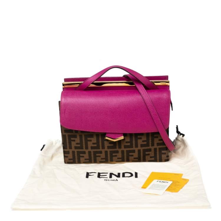 Pre Owned Fendi Fuchsia/Tobacco Zuccaa Canvas and Leather Demi Jour Top Handle Bag