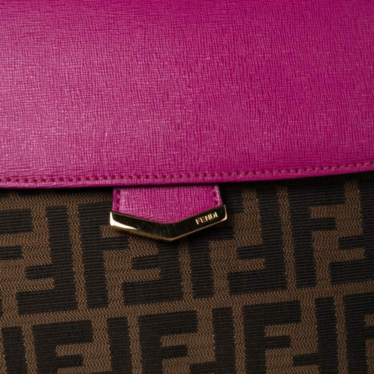 Pre Owned Fendi Fuchsia/Tobacco Zuccaa Canvas and Leather Demi Jour Top Handle Bag