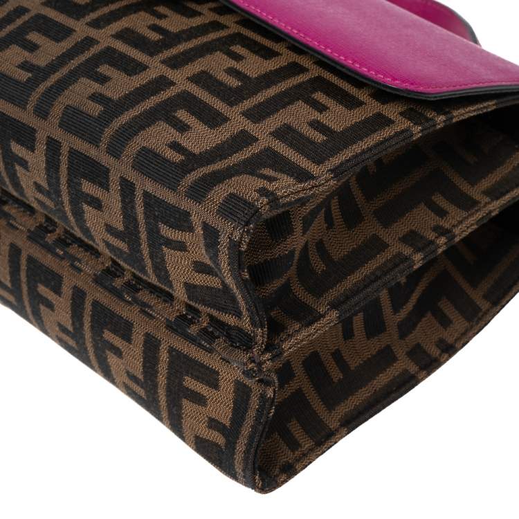 Pre Owned Fendi Fuchsia/Tobacco Zuccaa Canvas and Leather Demi Jour Top Handle Bag