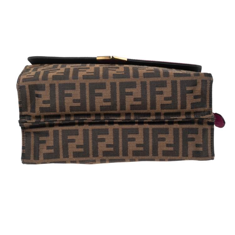Pre Owned Fendi Fuchsia/Tobacco Zuccaa Canvas and Leather Demi Jour Top Handle Bag