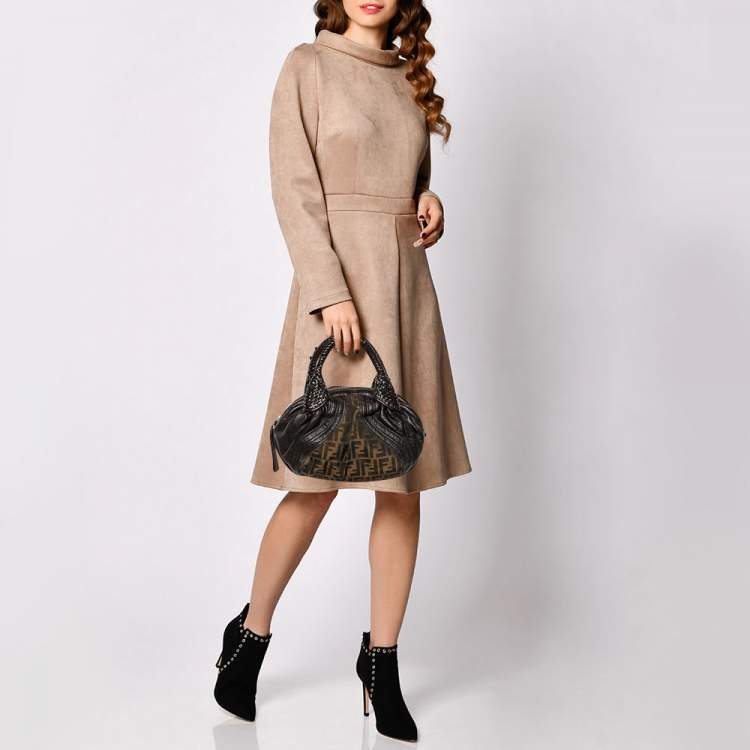 Pre Owned Fendi Tobacco Zucca Canvas and Leather Baby Spy Bag