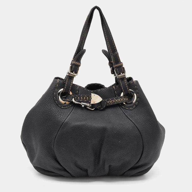 Pre Owned Fendi Black Selleria Leather Shoulder Bag