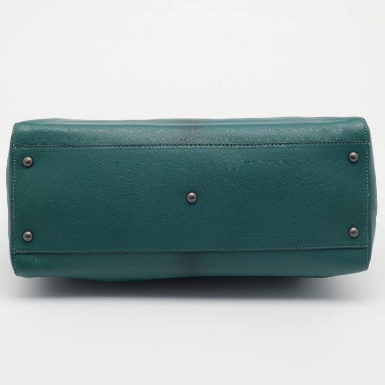 Pre Owned Fendi Green Leather Large Peekaboo Top Handle Bag