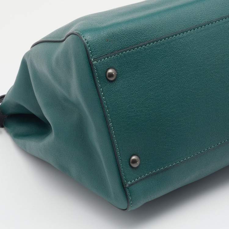 Pre Owned Fendi Green Leather Large Peekaboo Top Handle Bag