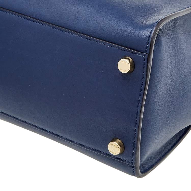 Pre Owned Fendi Navy Blue Leather Large Peekaboo Top Handle Bag