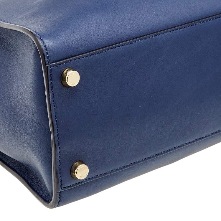 Pre Owned Fendi Navy Blue Leather Large Peekaboo Top Handle Bag