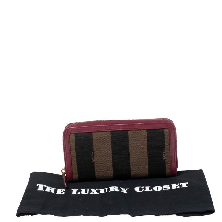 Pre Owned Fendi Magenta/Tobacco Pequin Stripe Canvas and Zip Around Continental Wallet