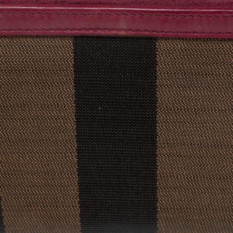 Pre Owned Fendi Magenta/Tobacco Pequin Stripe Canvas and Zip Around Continental Wallet
