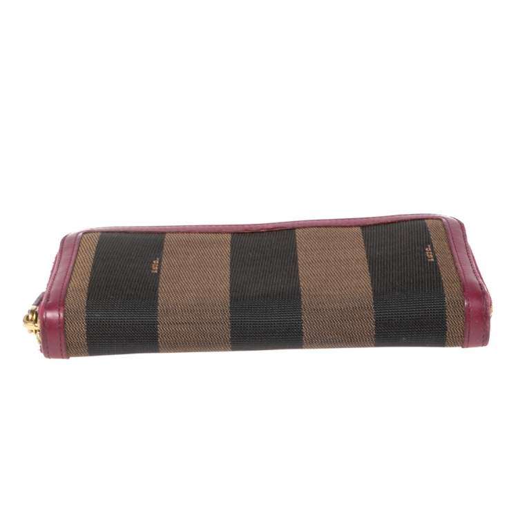 Pre Owned Fendi Magenta/Tobacco Pequin Stripe Canvas and Zip Around Continental Wallet