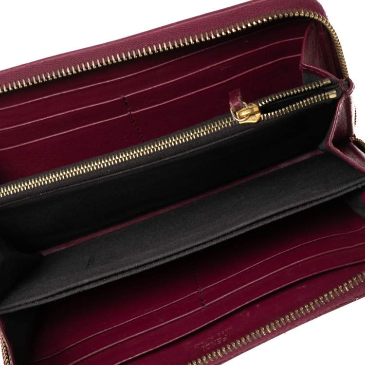 Pre Owned Fendi Magenta/Tobacco Pequin Stripe Canvas and Zip Around Continental Wallet