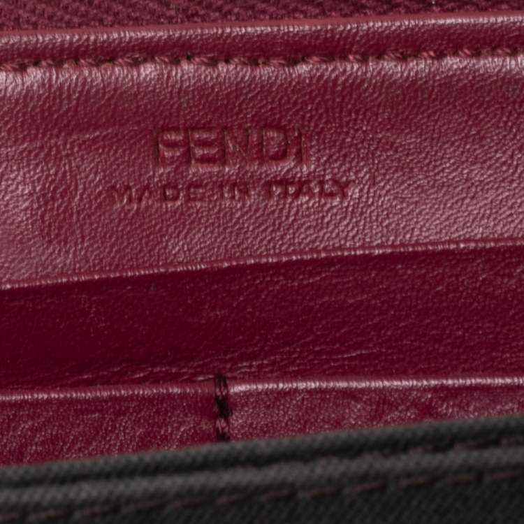 Pre Owned Fendi Magenta/Tobacco Pequin Stripe Canvas and Zip Around Continental Wallet
