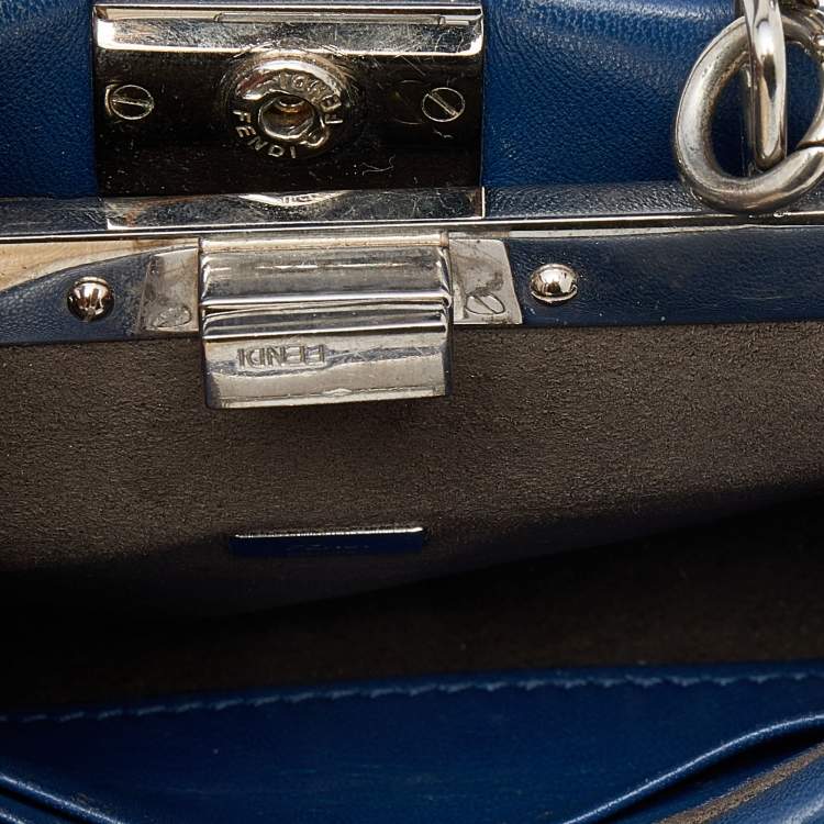 Pre Owned Fendi Blue Leather Micro Peekaboo Top Handle Bag