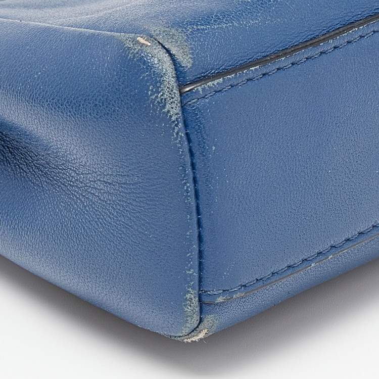 Pre Owned Fendi Blue Leather Micro Peekaboo Top Handle Bag