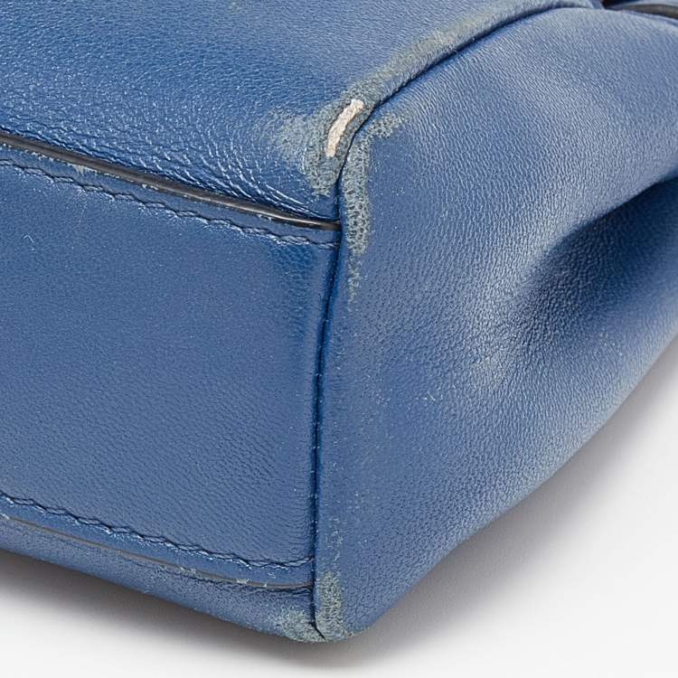 Pre Owned Fendi Blue Leather Micro Peekaboo Top Handle Bag