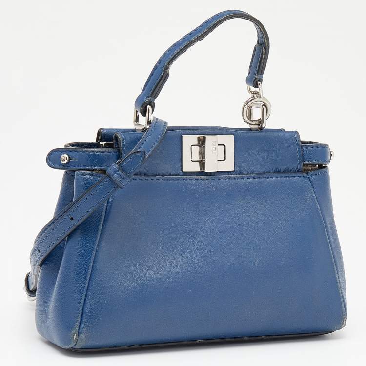 Pre Owned Fendi Blue Leather Micro Peekaboo Top Handle Bag