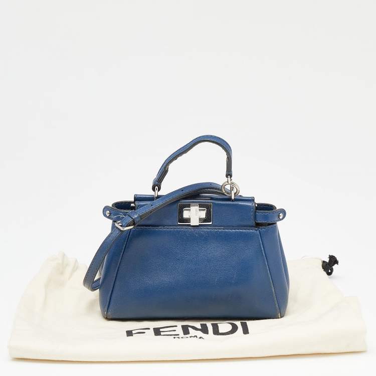Pre Owned Fendi Blue Leather Micro Peekaboo Top Handle Bag